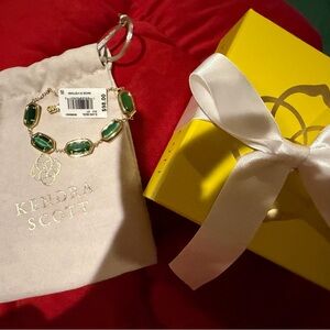 New Kendra Scott Gold Green Stone Bracelet